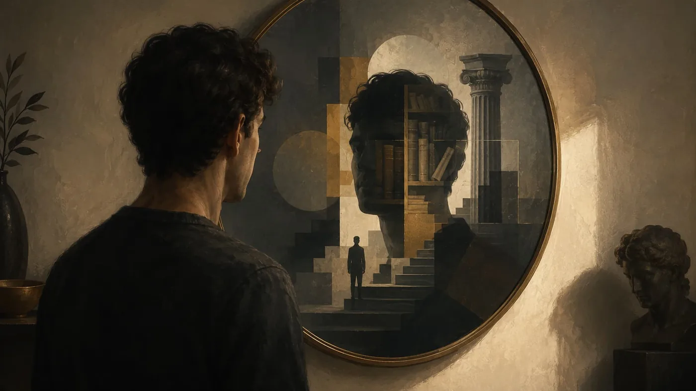 Imagem contemplativa sobre autoexame, razão e responsabilidade interior